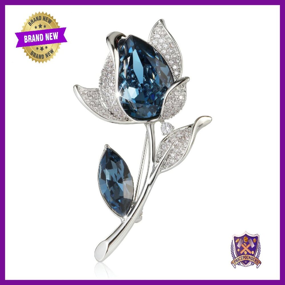 Elegant Crystal Tulip Rose Brooch Pin Cubic Zirconia Women's Jewelry